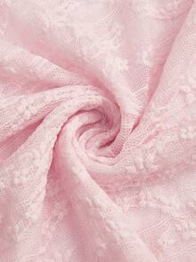 Sweetra Plus Size Elegant Lace Bow Front Long Flare Sleeve Blouse, Versatile Casual & Date Wear T-Shirt - Pink - View 6