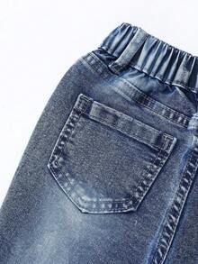 SUMWON Cotton Kids Distressed Flared Jeans Bell Bottom Style Wide Leg Denim Pants Autumn Winter Casual Ripped Vintage Y2K Retro Relaxed Elastic Waist Bottoms - Medium Wash - View 3