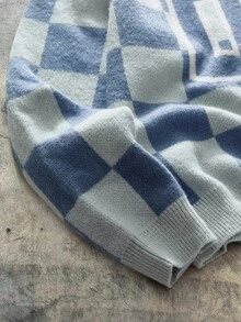 AXEPEAK Jersey casual de hombre con estampado a cuadros, otoño/invierno - Gris - Ver 4