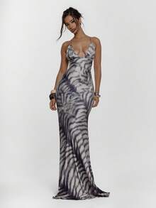 MUSERA 系带前胸罩杯细节修身动物纹印花长裙，性感外出，秋季夜游可爱街头风派对优雅春夏度假装 - 彩色 - 查看 1