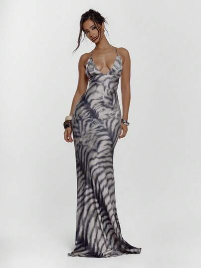 MUSERA Lace Up Front Cup Detail Fitted Animal Print Maxi Dress Sexy Going Out Autumn Fall Night Out Winter Cute Streetwear Christmas Party Thanksgiving Chic