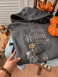 DAZY Halloween Tween Girl Slogan Print Long Sleeve Casual Loose Sweatshirt - Grey - View 3