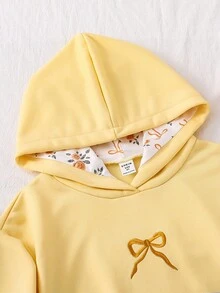 Tween Girl Casual Cute Pink Bow Embroidered Sweatshirt - Yellow - View 7