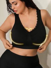 NudeFit 1 件女士加大码无缝无钢圈柔软蕾丝边双层吊带背心文胸