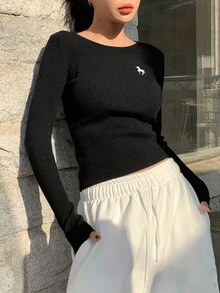 DAZY 女士商务休闲独角兽刺绣毛衣，秋冬 - 黑色 - 查看 7