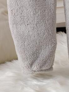 女童灰色毛绒刺绣熊毛绒长袖连帽连体裤家居服 - 灰色 - 查看 4