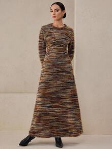 Graceveil Robe pull en maille ajustée avec fausse fourrure pour femmes, design intarsia à manches longues, détail de découpe, affinante et élégante, automne/hiver - Multicolore - Voir 1