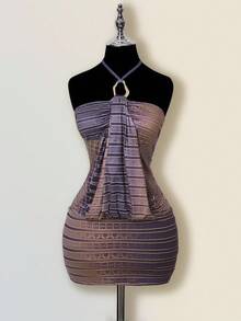 SHEIN ICON 女式度假休闲性感挂脖迷你连衣裙 - 彩色 - 查看 4