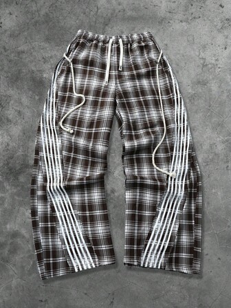 Street Life Pantalon de survêtement unisexe à jambes droites à carreaux, style de rue, automne/hiver