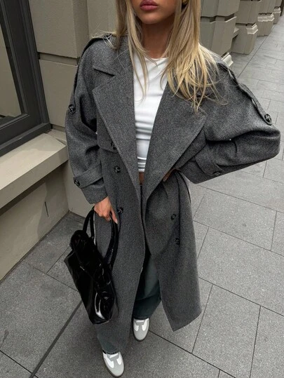 Aloruh Abrigo de lana gris carbón para mujer, chaqueta cortavientos casual para ir al trabajo, otoño/invierno