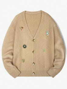 Manfinity Homme Áo khoác cardigan nam thời trang thu đông mới có mặt dây chuyền kim loại cao cấp - Màu Khaki - Xem 1
