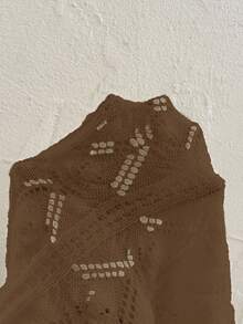 SHEIN LUNE Sweater Pullover Longgar Bermotif Bunga Berongga dengan Bahu Terbuka, Gaya Liburan Kasual - Coffee Brown - View 7