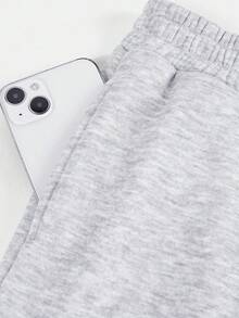 SHEIN Quần nỉ ống đứng dáng rộng, màu xám nhạt, lót nhiệt cho bé gái tuổi mới lớn, thích hợp mặc hàng ngày, quần lót giữ nhiệt cho mùa thu/đông, quần nỉ ống rộng màu xám, quần thoải mái, quần nỉ ống loe, quần mặc ở nhà - Xám - Xem 5