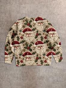 EMERY ROSE Plus Size Women Santa Claus Print Casual Long Sleeve Pullover Sweater/Christmas - Multicolor - View 3