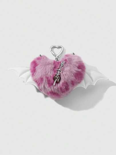 Kawaii 1pc Y2K Retro Punk Goth Style Brown Faux Fur Leopard Print Rivet 3D Heart Cross Pendant Keychain, Suitable For Women, Daily Wear Or Gift, Halloween