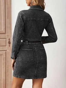 EMERY ROSE Women's Denim Dress For Daily Wear - Dark Grey - View 2