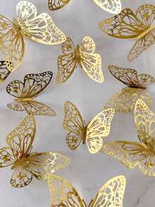 12Pcs/24Pcs Hollow Butterfly Wall Decals 3D Butterflies Stickers DIY Removable PVC Refraction Shiny Gold Silver Rose Gold Multicolor Art Decor For Kids Girls Bedroom Wedding Decoration Living Room Home Decor - Rose Gold - View 9