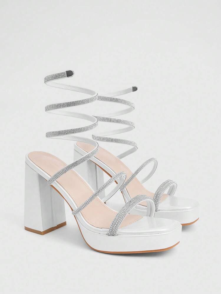 CUCCOO LuxiPop Square Head Thick High Heel Drill Spring Women's High Heel Sandals