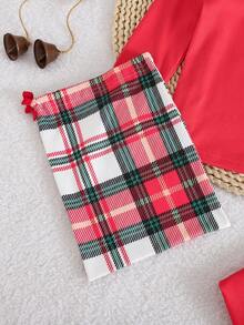 Conjunto de ropa de estar en casa con blusa de manga larga roja y leggings a cuadros clásicos para niñas - Multicolor - Ver 4