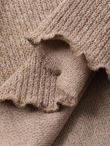 DAZY 女式立领网眼拼布荷叶边下摆修身长袖性感优雅T恤 - 卡其色 - 查看 6