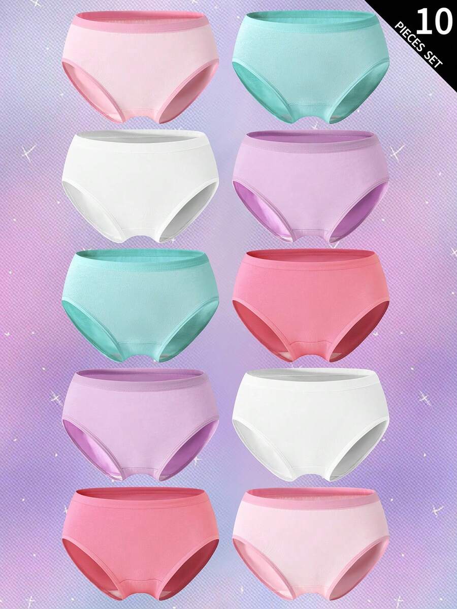 Sparklyn 10件套女童可爱纯色粉色、洋红色、紫色、绿色、白色印花内衣套装 - 彩色 - 查看 1