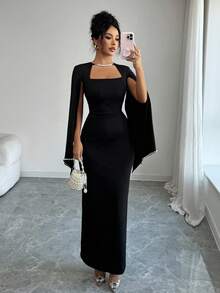 Elenzga Đầm ôm sát eo đính ngọc trai thanh lịch và tinh tế dành cho nữ - màu đen - Xem 7