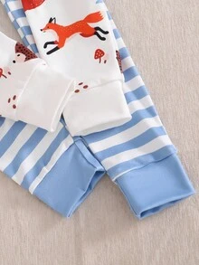 Young Boy Animal Print Striped Jumpsuit Snug Fit Pajamas - Multicolor - View 4