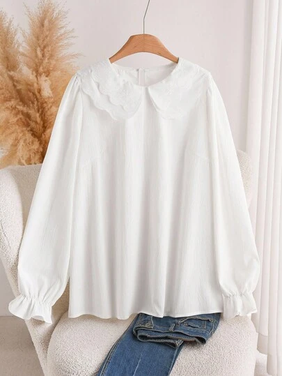 CosyJoli 大码休闲荷叶边彼得潘领泡泡袖衬衫