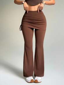 Dewbera 弹力喇叭裤，带抽绳，修身塑身紧身裤 - 棕色 - 查看 2