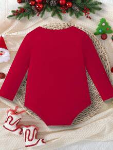 Bodys de manga larga con cuello redondo para bebé niña con estampado de árbol de Navidad y copos de nieve, adecuado para Navidad, otoño/invierno - Rojo - Ver 2