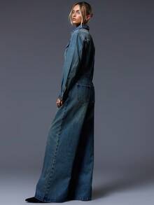 MUSERA 长袖牛仔连体裤 90年代休闲可爱风 90年代休闲日常基础款 伊比沙岛西部海滩街头风 返校季 乡村牛仔风 秋冬 纳什维尔 工作 办公室时尚 - 藍色 - 查看 2