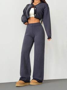 SHEIN PETITE 女士毛呢宽松家居两件套西装居家舒适休闲套装女两件套两件套女舒适两件套家居套装女两件套休闲套装女舒适两件套秋冬装 - 深灰色 - 查看 6