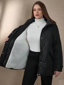 SHEIN Clasi 大码女士优雅保暖连帽冬装外套 - 黑色 - 查看 17
