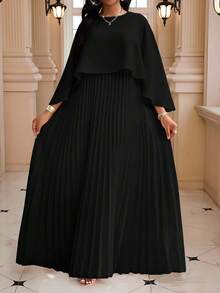 Fleurora 加大码纯色百褶连衣裙，时尚夏季教堂连衣裙，女士节日服装 - 黑色 - 查看 5