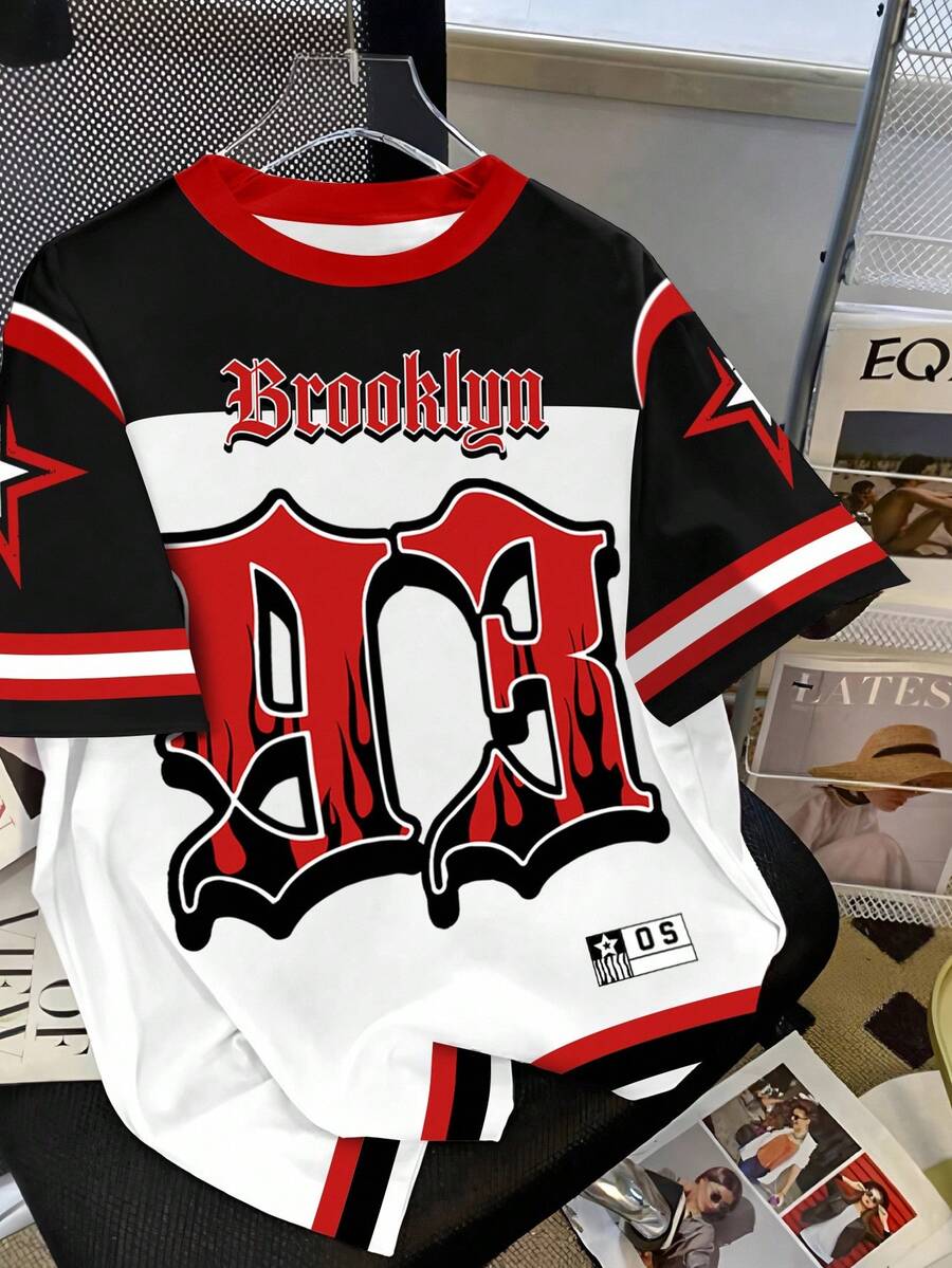 Manfinity Dauomo Kaos Pria Ukuran Besar Motif Api Gaya Streetwear Amerika - MultiWarna - View 1