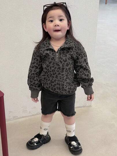 DAZY 女婴豹纹长袖休闲卫衣 幼儿女童服装