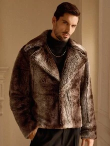 Manfinity NXTstreet Men's Fleece Casual Loose Faux Fur Jacket With Lapel Neck Winter - Brown - View 5