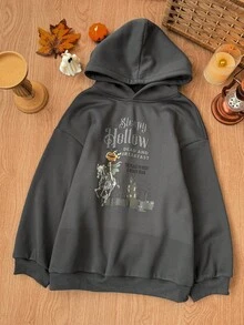 DAZY Halloween Tween Girl Slogan Print Long Sleeve Casual Loose Sweatshirt - Grey - View 6