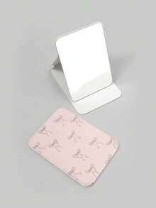 ROMWE Kawaii 极简主义风格梳妆镜，粉色 3D 蝴蝶结装饰梳妆镜，便携礼物，花朵图案编号 1383074