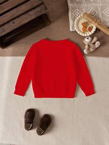 SHEIN Suéter de Tricô Minimalista Clássico de Natal Fofo com Padrão de Três Renas Corajosas Comemorando o Natal, Adequado para Outono/Inverno, Adequado para o Natal - Branco - Visão 3