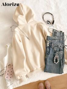 Teen Girl Casual Hooded Zip-Up Sweatshirt With Pink Bow Embroidery And Pockets, Suitable For School, Commuting, Walking, Matching With Sweatpants, Long Sleeves, Sweaters