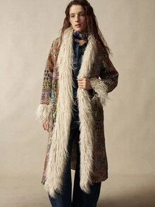 Bohemela Women's Retro Jacquard Faux Fur Coat, Fashionable For Autumn/Winter,Winter Clothes For Women - Multicolor - View 5