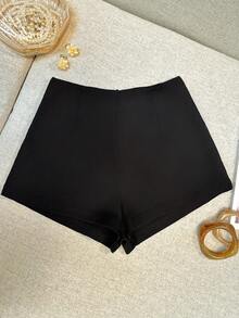 Airaco Pantaloncini casual di colore unito da donna, alla moda per l'estate - nero - Visualizzare 3