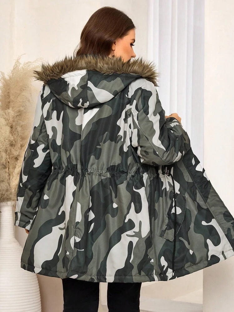 Plus Size Camouflage Casual Long Sleeve Warm  Winter Coat Fall For Women Winter Country Style For Women Country For Women Country Concert Winter Coats Winter For Women Cozy Fall And Winter For Women