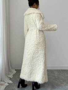 Xyvia Women's Long Plush Belted Winter Jacket - Apricot - View 2