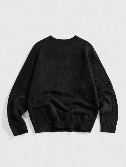 Street Life Men's Casual Solid Color Long Sleeve Retro Cable Knit Sweater, Grunge Style, Fall/Winter