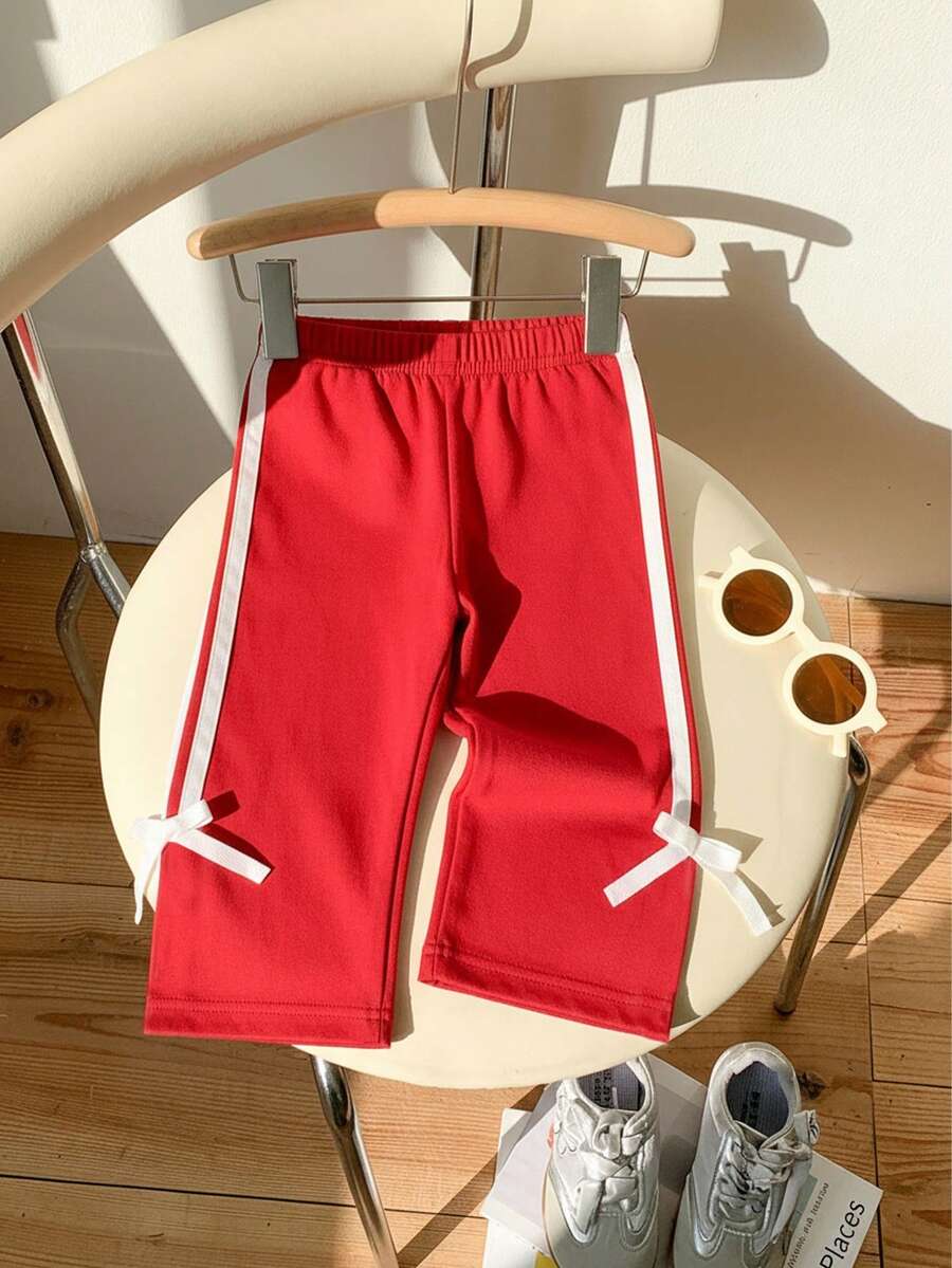 SHEIN Babygirl Cute Versatile Sporty Casual Red Elastic Waist Pants Fall Winter - Red - View 1