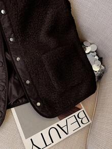 Resyla Women's Solid Color Minimalist Design Sleeveless Pocket Short Jacket, Versatile For Autumn/Winter - Brown - View 7