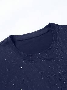 Claim Dot 男士简约圆领短袖银箔T恤 - 藏蓝色 - 查看 4