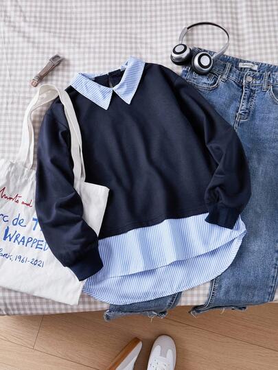 Sudadera de felpa de manga larga con cuello de camisa, estilo casual y de resort para niñas, otoño/invierno